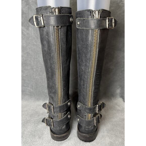 Frye Veronica Back Zip Tall Black Leather Moto Engineer Boots 77551 Women’s 5.5B - Picture 4 of 12